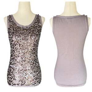 EILEEN FISHER Icy Plum Purple Fine Merino Wool Knit Sequin Shell Top